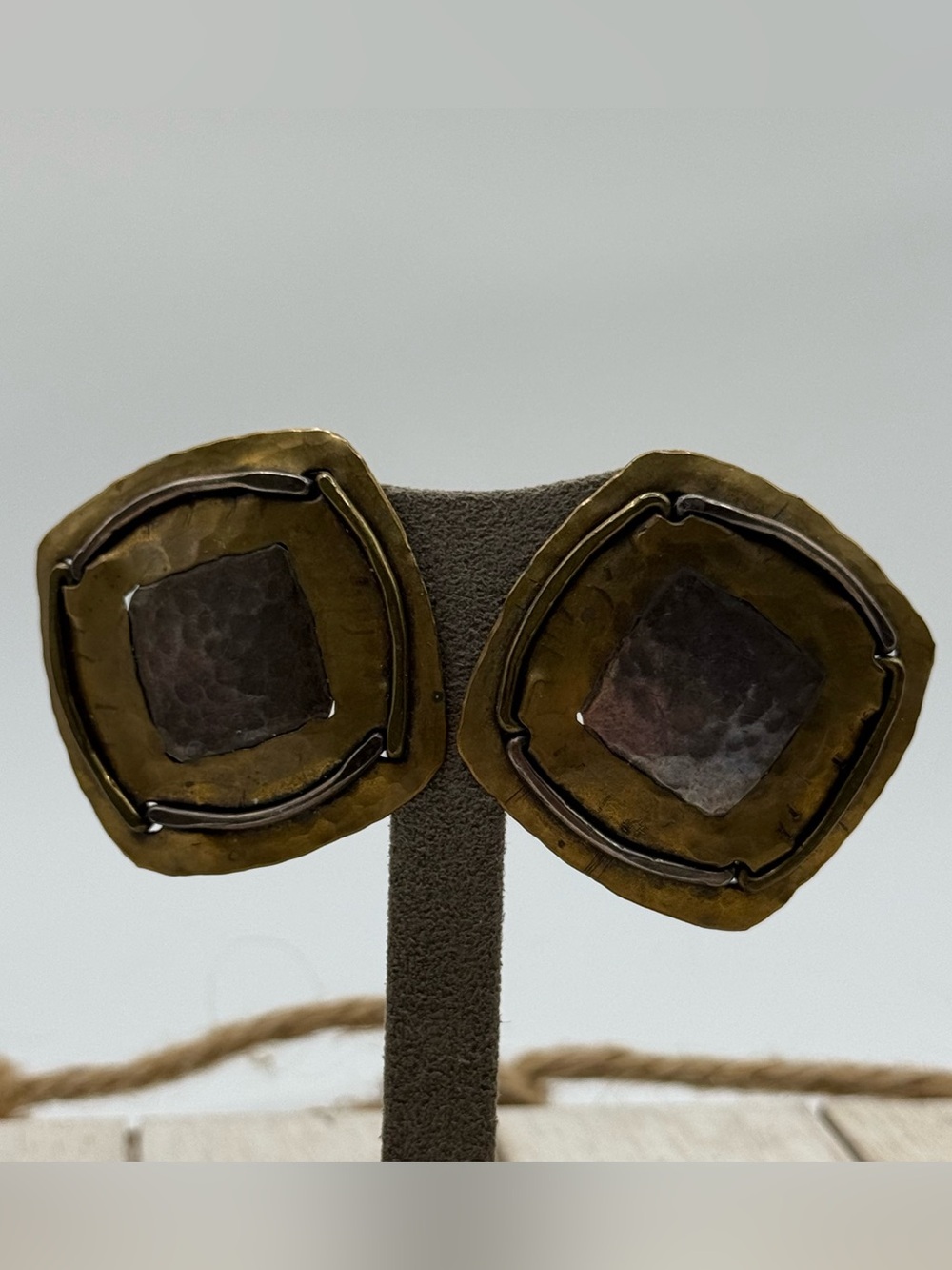 Baer SF Brass-Tone Geometric Clip Earrings - Brown